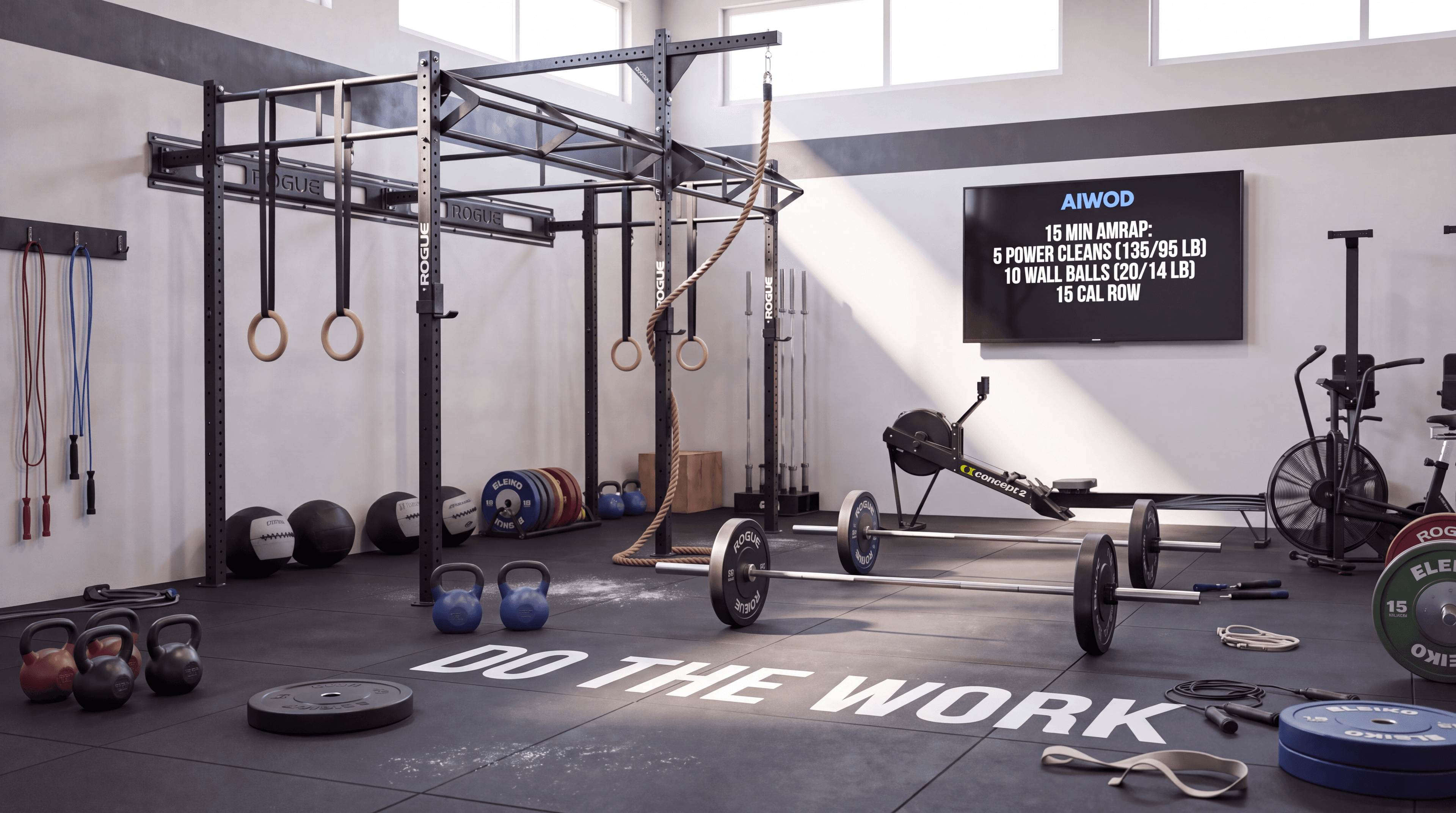 AIWOD chalk on rubber gym floor: DO THE WORK